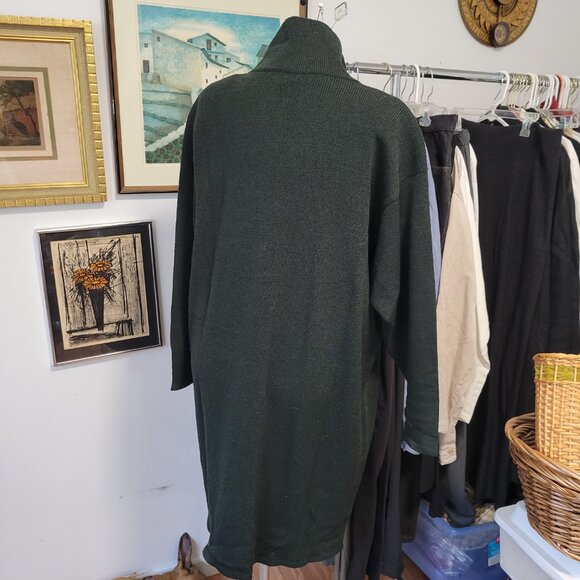 Vintage 80's Helen Hsu Green Knit Sweater Dress or Coat Size Small - Picture 5 of 7